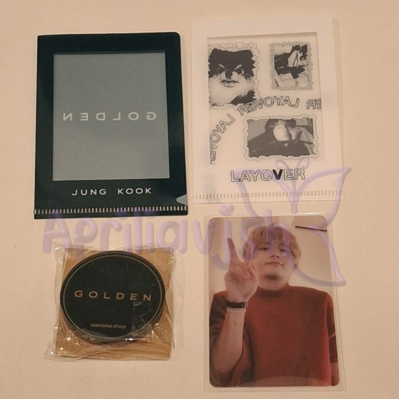 READY STOK  L-HOLDER GOLDEN JUNGKOOK & V LAYOVER, POB WEVERSE, GRIPTOK GOLDEN JUNGKOOK, PHOTOCARD PV