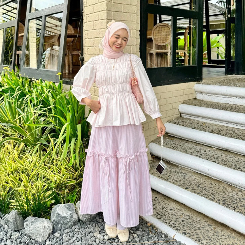 Moon Mode - Saffa Coquette Skirt | Stripe Skirt | Rok Salur | Rok Coquette | Rok Pita | Rok Salur | 