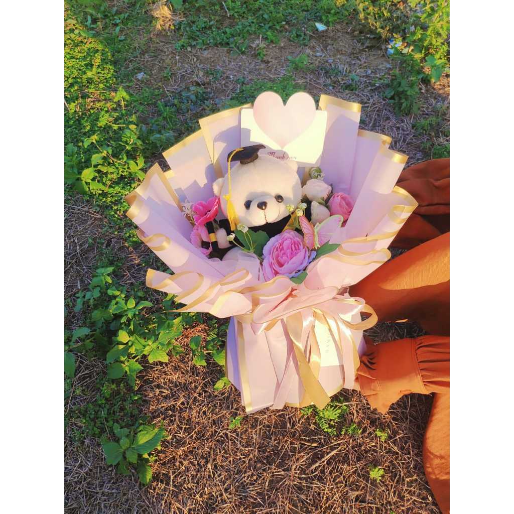 Buket Bunga Artificial Boneka Wisuda Besar