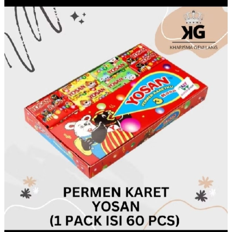 

Permen karet yosan isi 60pcs Bubbell Gum manis Rasa melon strawberry Jeruk Anak Dewasa