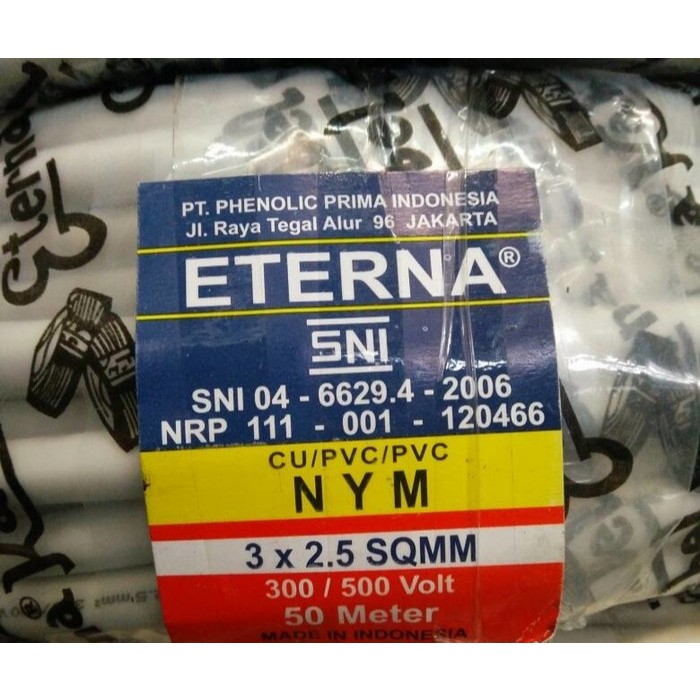 Kabel Listrik Eterna NYM 2x0,75 2x1,5 2x2,5 3x0,75 3x1,5 3x2,5 50 Meter