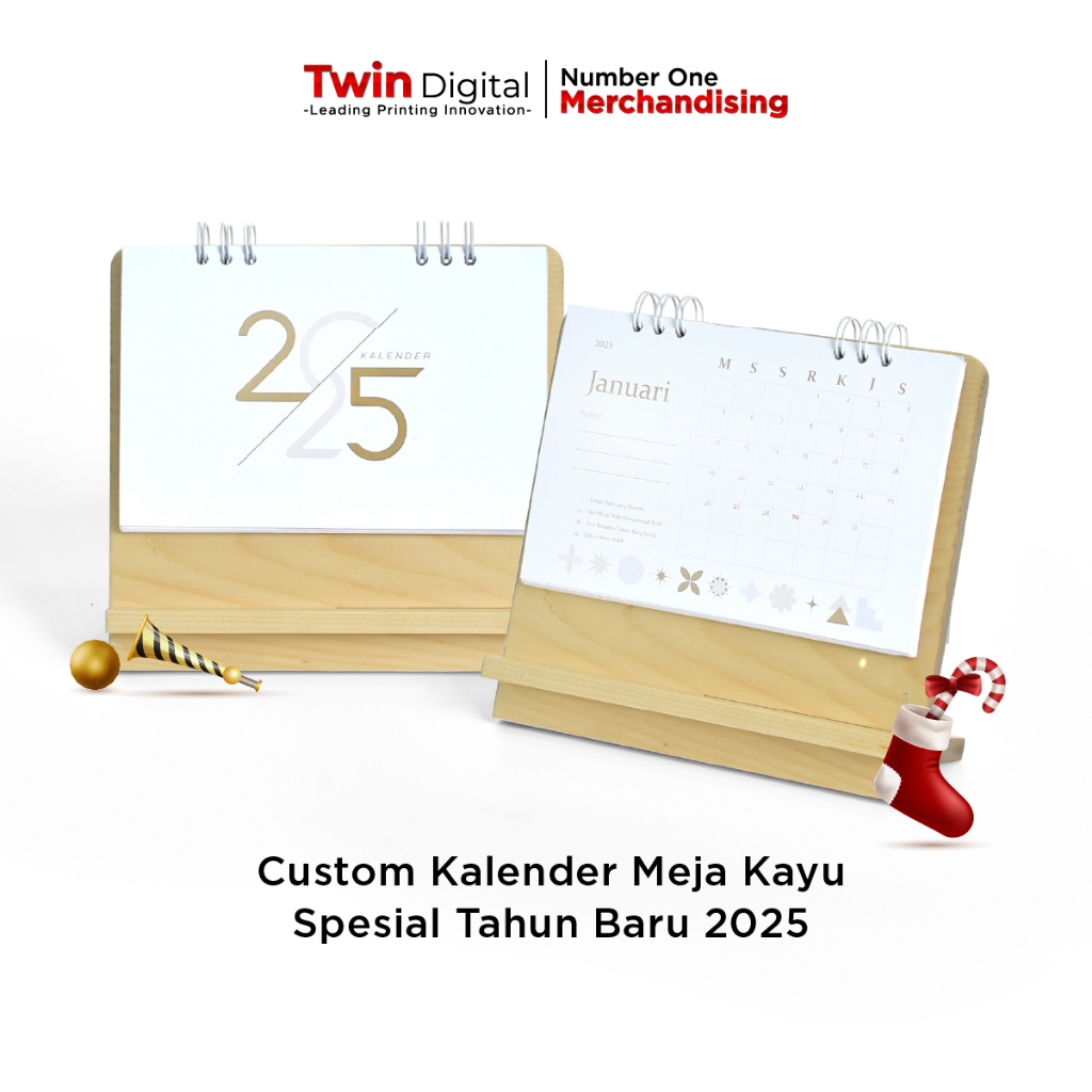 

Twindigital Kalender Meja Kayu Spesial Tahun Baru 2025 Souvenir & Dekorasi Meja Kerja Estetik - Custom Desain Kalender Kayu