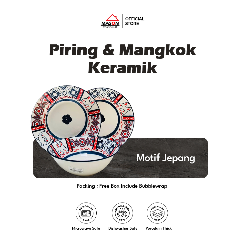 MASON DINNER SET/PIRING KERAMIK / PIRING SAJI /PIRING SALAD / MANGKOK KERAMIK MOTIF PERANAKAN /