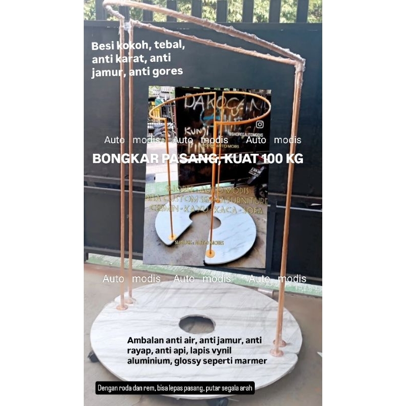 GAWANG BAJU EMAS LINGKARAN MELINGKAR CUSTOM STANDING MIRROR BUTIK KAMAR PAS BONGKAR PASANG KACA ETAL