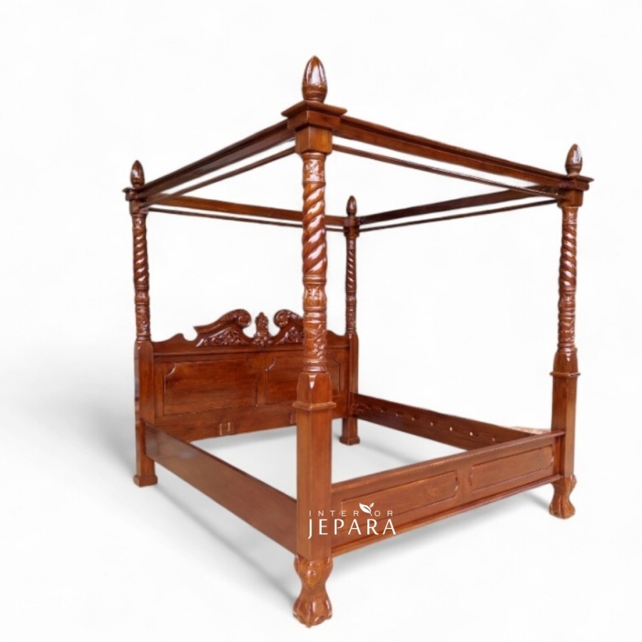 Divan/Tempat Tidur Kanopi + Laci-Laci Klasik Ukiran Kayu Jati
