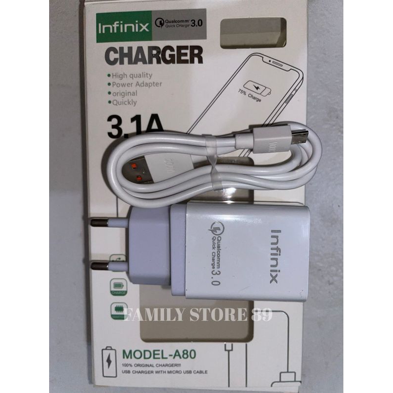 CHARGER CASAN SUPER FAST CHARGING INFINIX A80 MICRO 3.1A 1SET ADAPTER + USB CABLE DATA BATOK CAS KAB