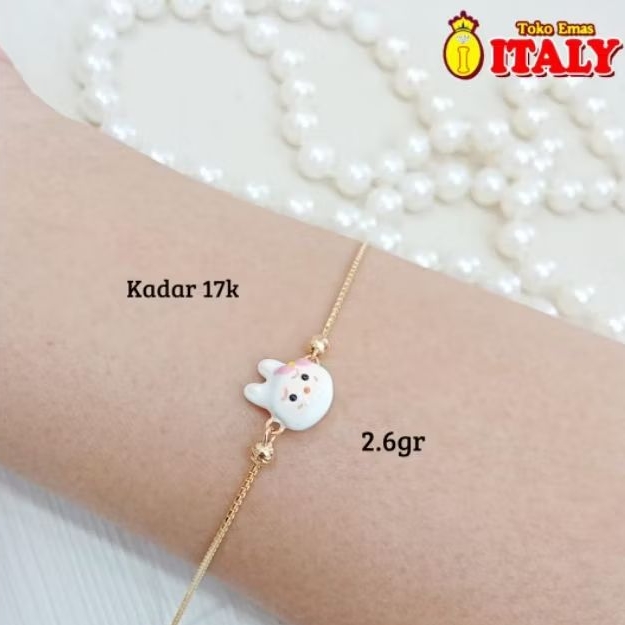 Gelang rantai anak emas tua variasi karakter putih