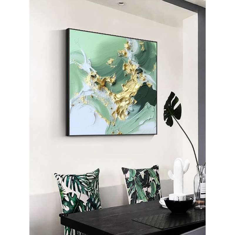 lukisan abstrak tekstur timbul gold&green minimalis modern.