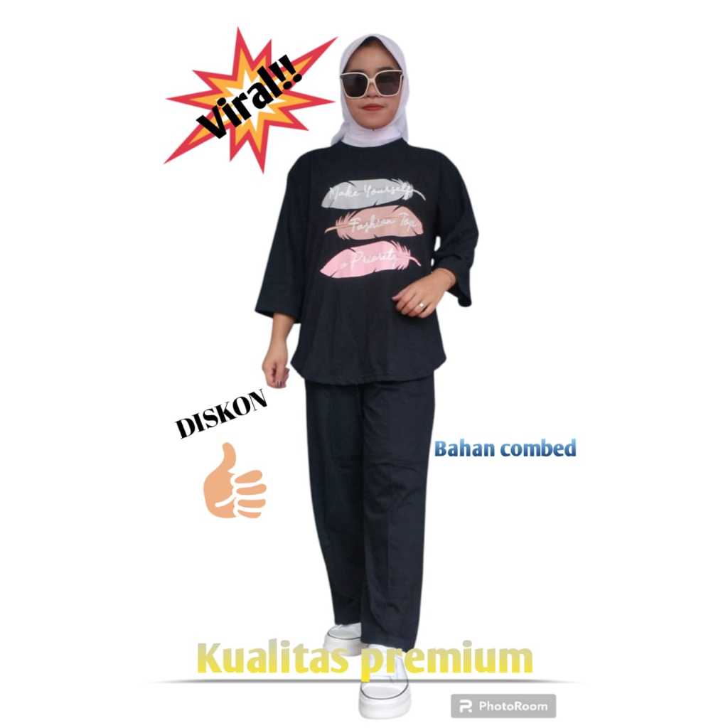 Baju kaos dewasa setalan wanita | setelan perempuan dewasa | viral | terlaris | XL - XXL