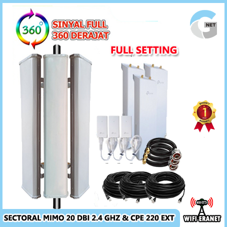 Paket Hotspot 360 Derajat antena SECTORAL MIMO 20 dBi 2.4 GHz dan CPE 220 EXT