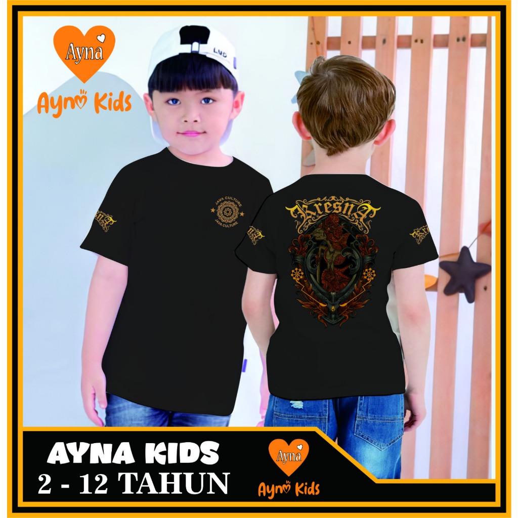 Kaos Anak Murah Baju Katun Kekinian Design Perwayangan KRESNA Tshirt Lengan Pendek Polos Atasan Cewe