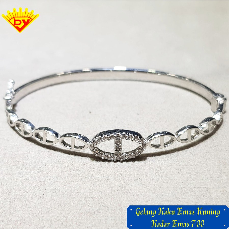Gelang Bangle Emas Croom Putih Permata Kadar Emas Kuning 700