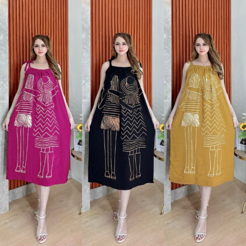 Daster Wanita Yukensi BESTIE Tali Pita Pundak Daster Rayon Jumbo Panjang