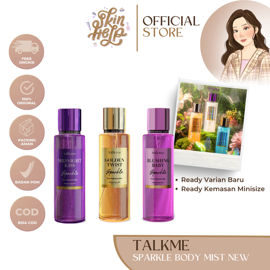 READY TALKME Sparkle Body Mist Parfume Midnight Kiss | Blushing Baby | Golden Twist ALKME SPARKLING 