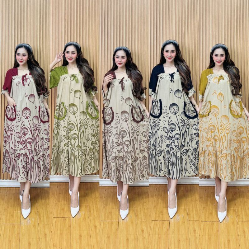 Dress LALISA TULIP jumbo pelangi busui Matt Rayon Premium