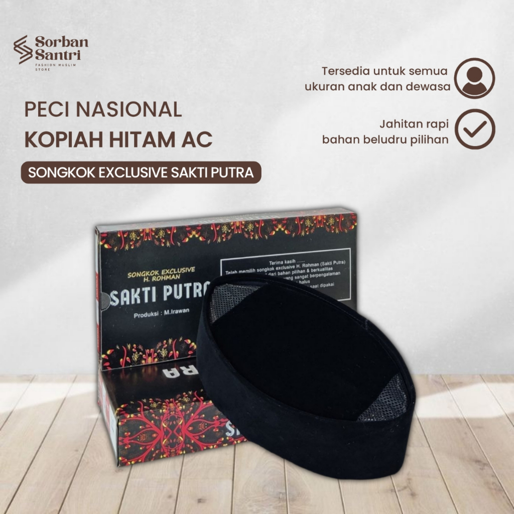 Songkok Peci Kopyah Hitam Polos AC Presiden Size Dewasa dan Anak