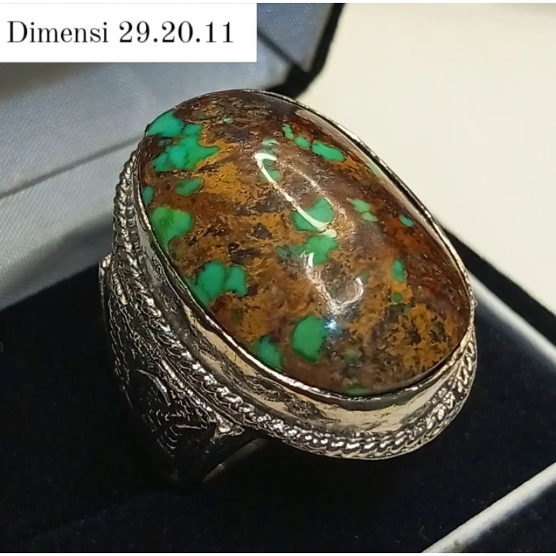 Cincin Batu Pirus Persia Gradasi Warna Apik Urat Emas Jumbo Lawasan