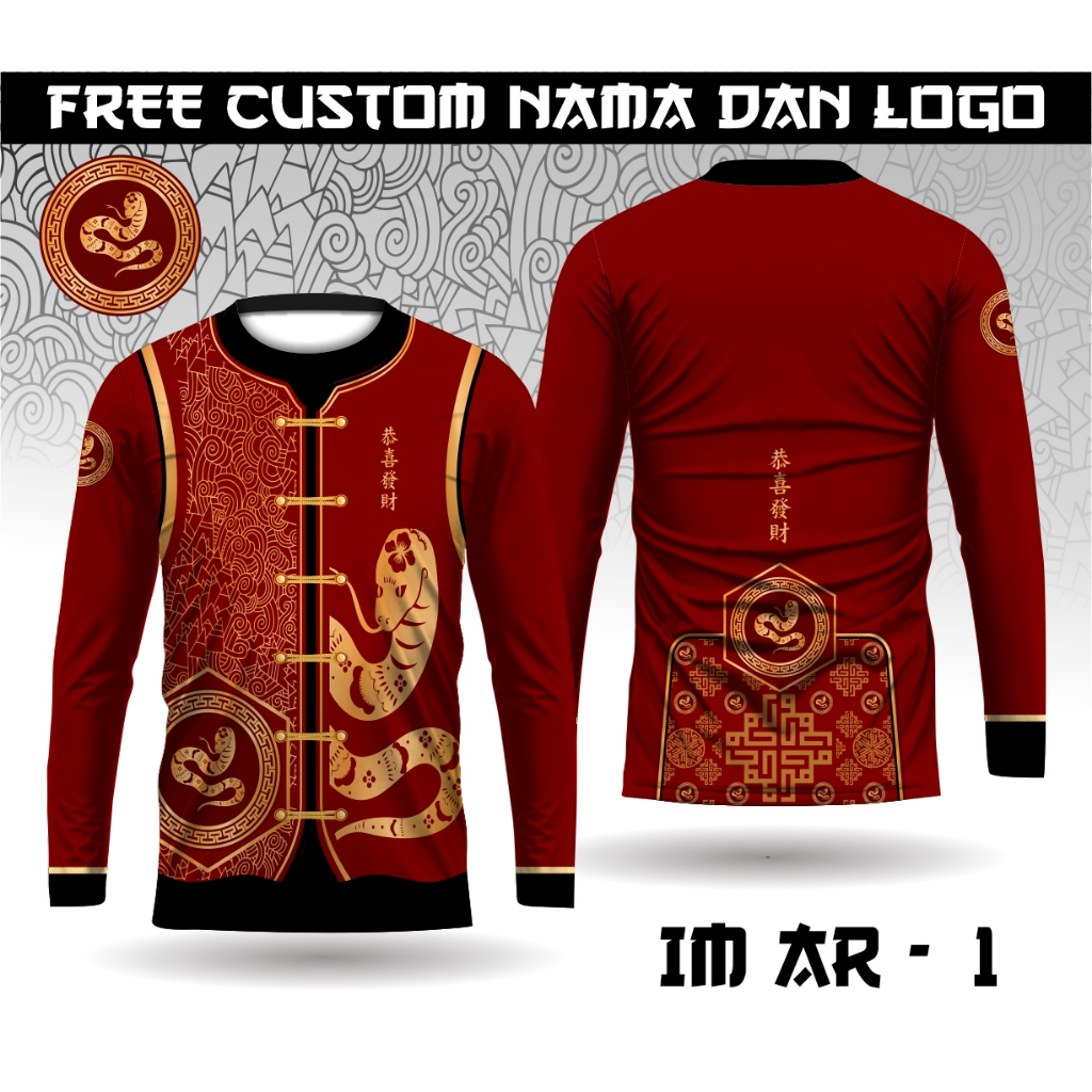 Jersey Cheongsam Pria Baju IMLEK 2025 kaos chinesse FREE CUSTOM Imlek ahio ular
