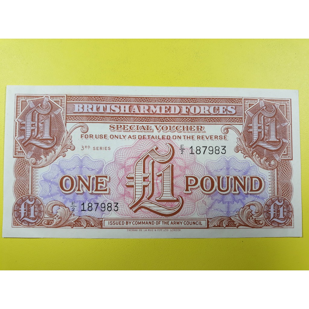 Uang Inggris Raya 1 Pound British Armed Forces 3rd series Tahun 1956 UNC