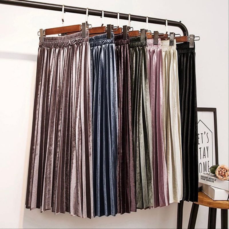 Rok Bludru Plisket Import Premium 7 8/Rok Bludru Pendek/Rok Plisket Velvet