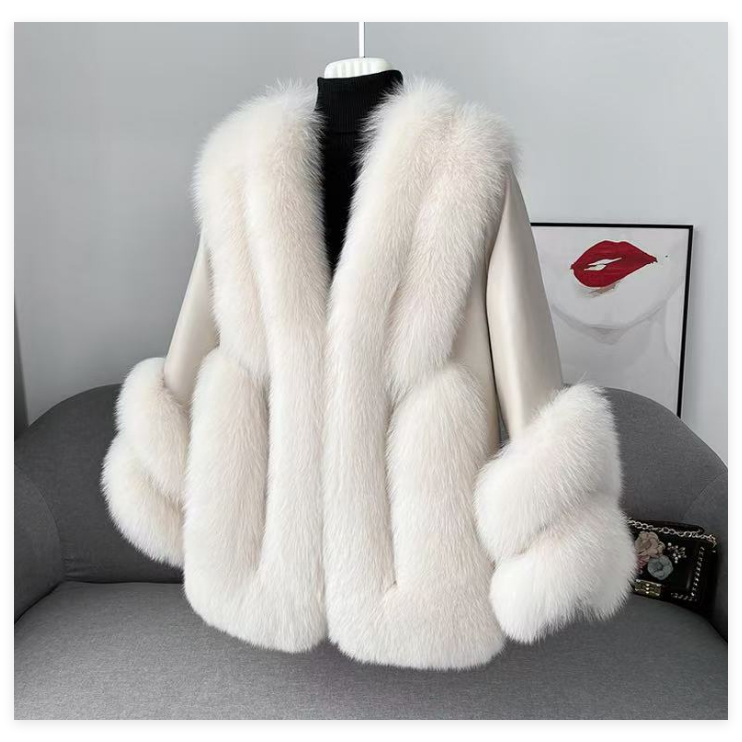 2024 Mantel Bulu Rubah, Mantel Panjang Sedang Wanita, Mantel Bulu Domba Baru, Melangsingkan