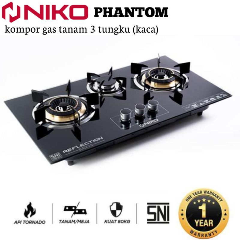 kompor gas NIKO PHANTOM Kompor gas tanam 3 tungku/kompor tanam 3 tungku/Kaca