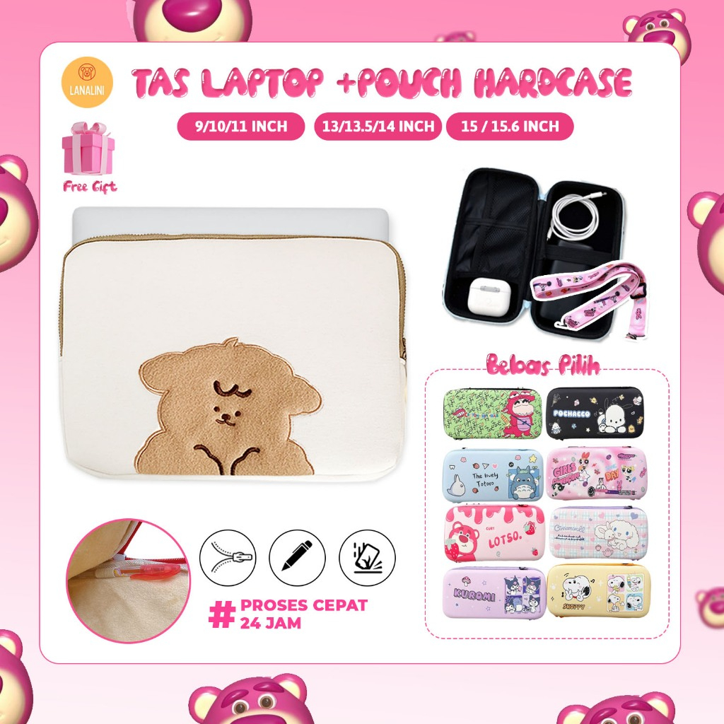 Bundling Tas Laptop + Pouch Hardcase Multifungsi 9 11 13 14 15.6 16 inch New Macbook Air M3 M2 M1 Pr