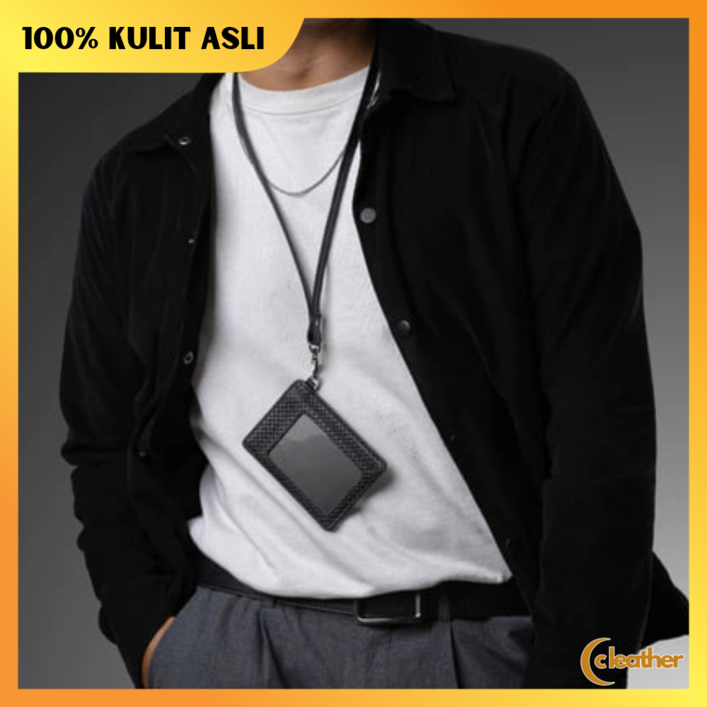

Lanyard Id Card Gantungan Kartu Nama Bahan Kulit Sapi Asli Gantungan Samping / Batara Reven