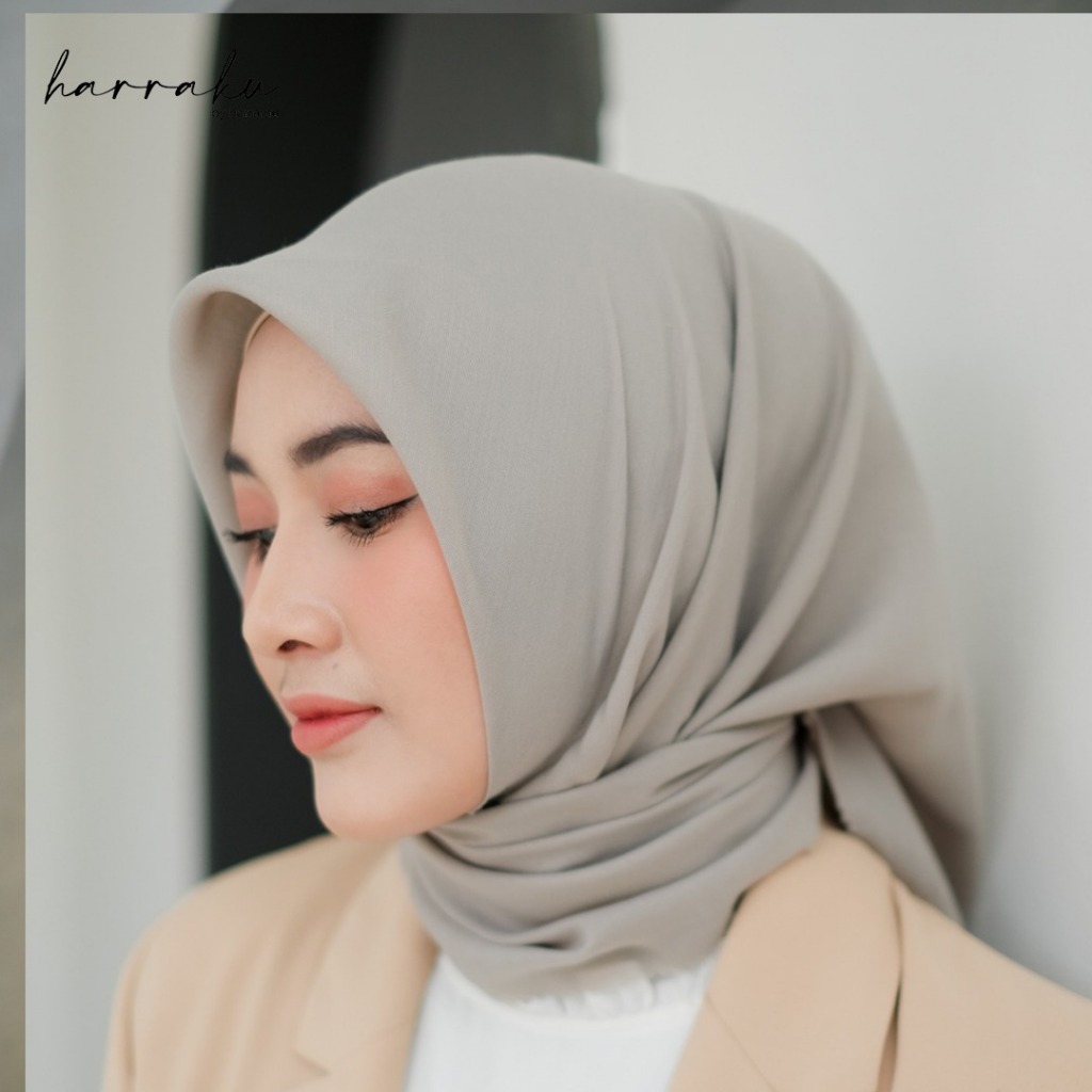 HARRAKU Hijab Voal Segiempat Polos Warna Abu Muda