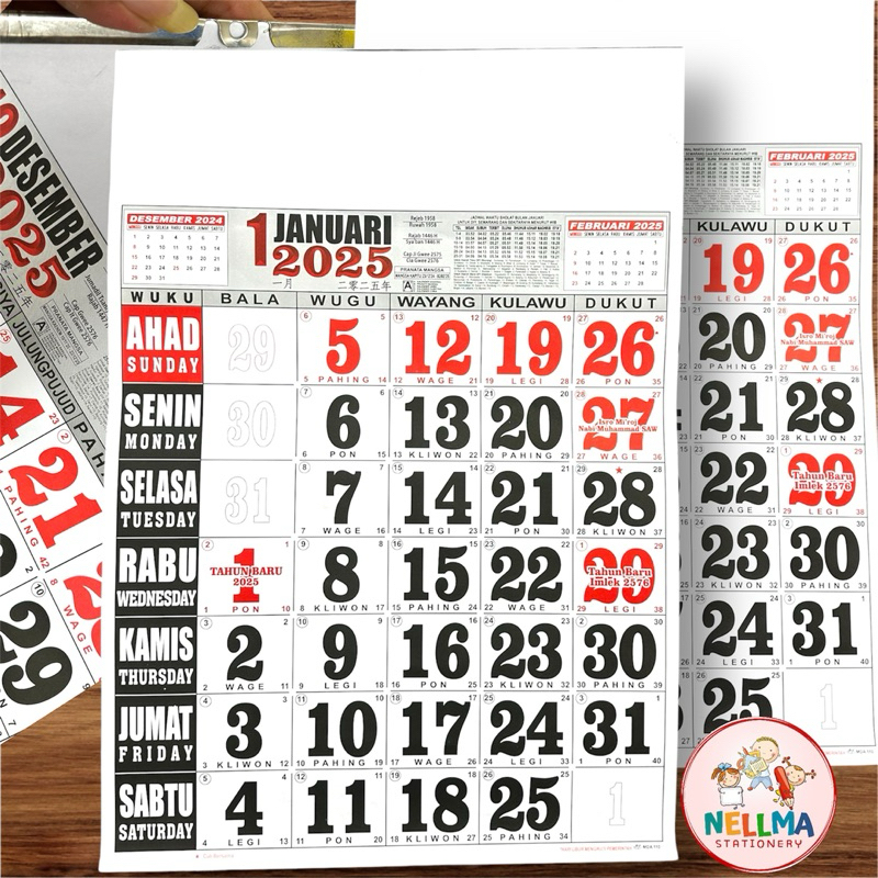 

Kalender Kerja Jumbo Standar tahun 2025 Angka Hitam