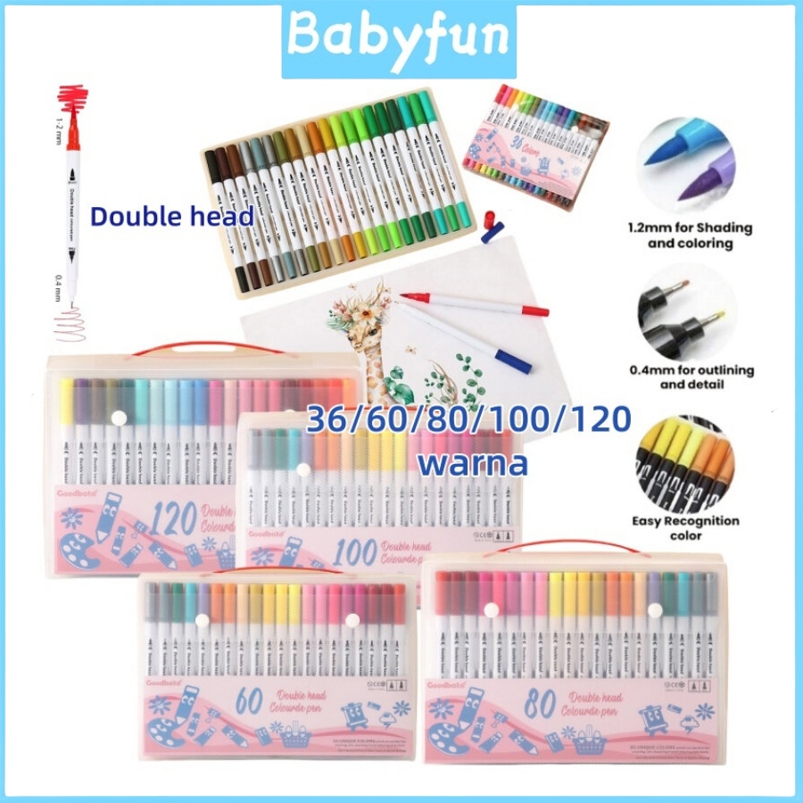 

36/60/80/100/120 Spidol Warna Set Spidol Brush Pen 2 Tips Spidol Set Marker Drawing Pen