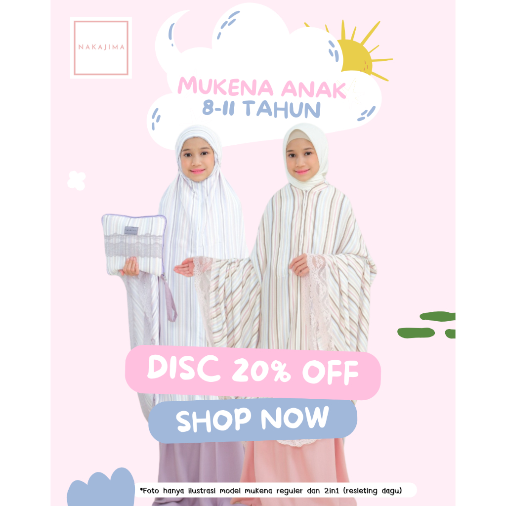 Nakajima - Mukena Anak 8–11 Tahun | Katun Rayon Adem, Motif Lucu