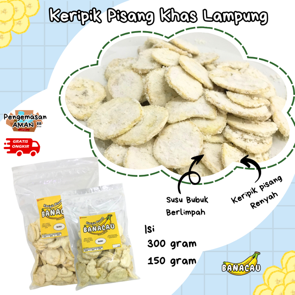

Keripik pisang lampung, keripik pisang khas lampung, keripik pisang rasa vanilla/susu BANACAU
