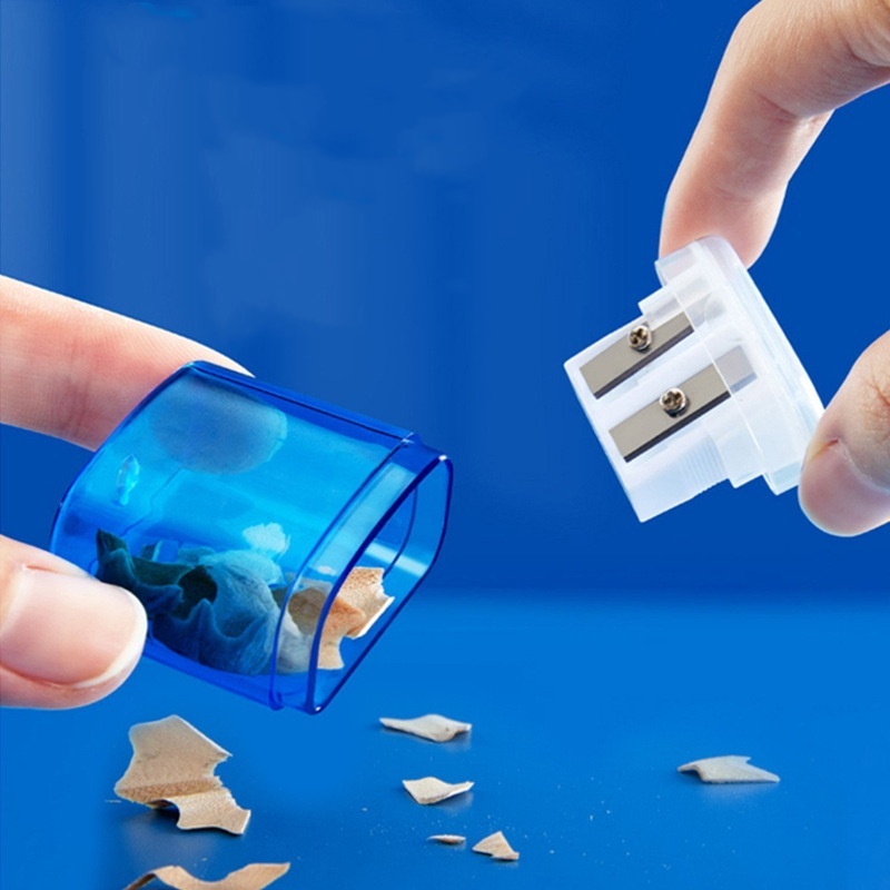 

Pencil Sharpener Plastik Transparan 4 Warna, Dua Lubang, Alat Tajam Pensil Manual untuk Mengasah Pensil Gambar