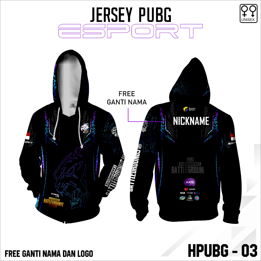 Jersey hoodie esport baju game evos pubg lengan panjang