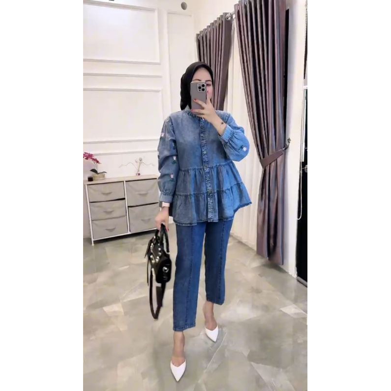 GAMIS WANITA JEANS SUSUN BORDIR(BF)