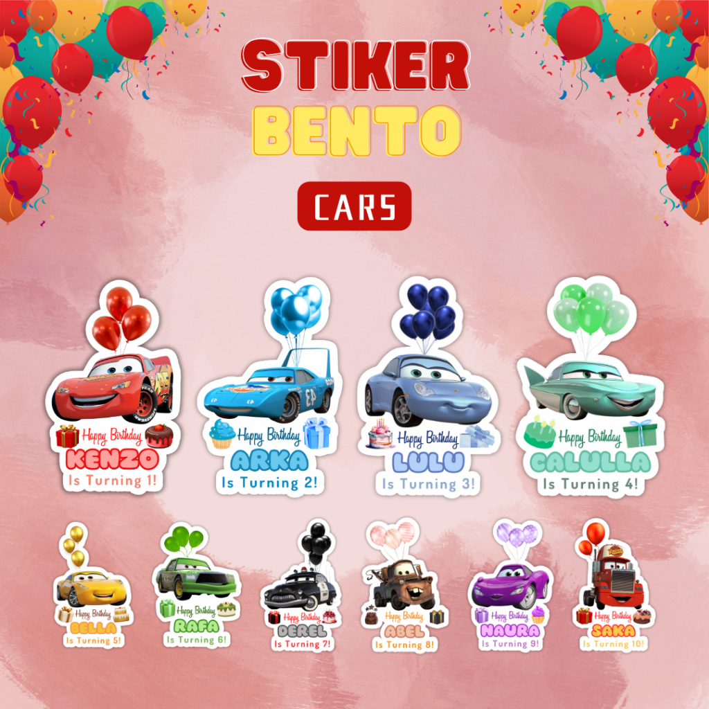 

[Cars] Cetak Sticker Bento Birthday Custom Happy Birthday Anak I Label Birthday Sticker Bento Custom Tema