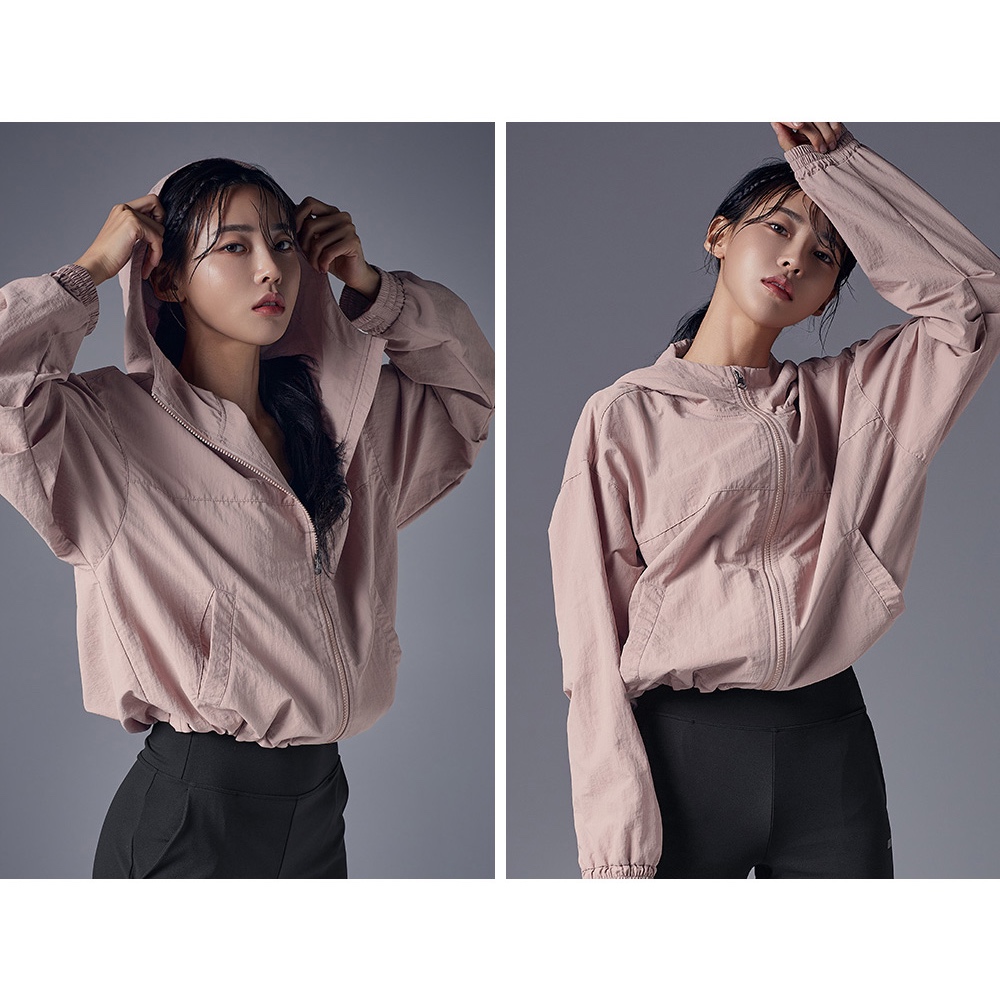 [Minne] STL Semi Crop Sport Jacket Woven Pocket Hoodie