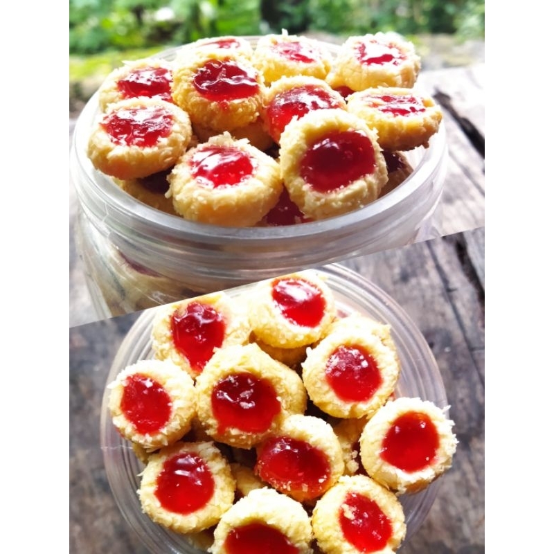 

kue kering lebaran thumbprint cookies selai strawberry