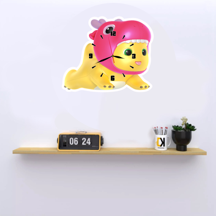 GILAN Jam Dinding Aesthetic NAILONG DINO KUNING LUCU Hiasan Dinding Kamar Jam Cartoon