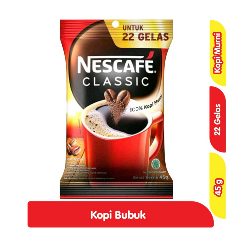 

Kopi Nescafe Classic 45g kopi hitam tanpa gula