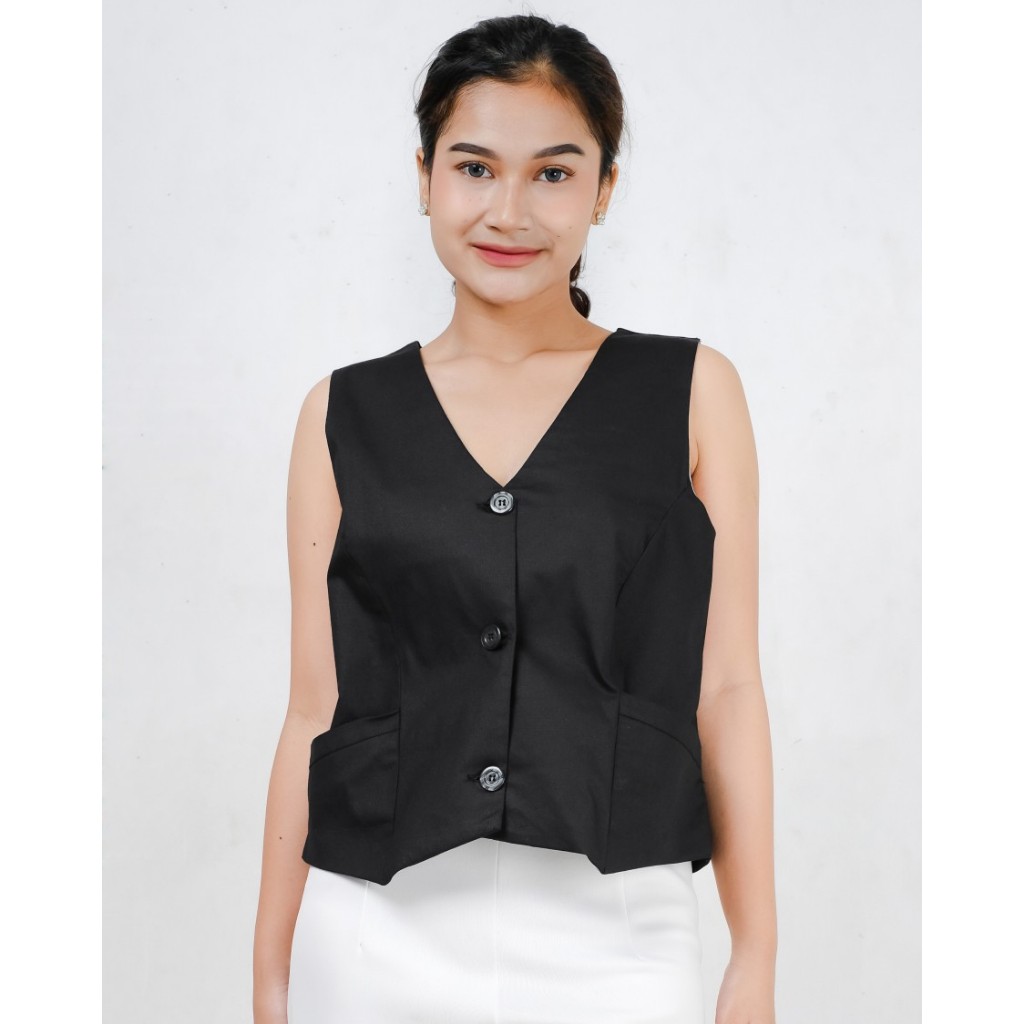 Atasan Katun Rompi Wanita Hitam Tanpa Lengan Outer
