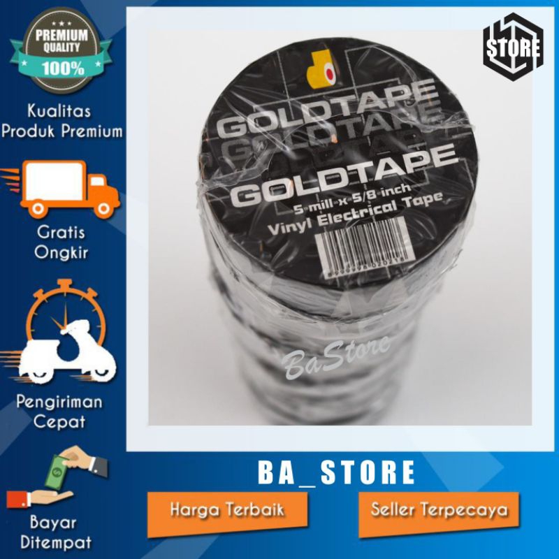 GOLD TAPE ISOLASI ISOLATOR SOLASI SOLATIP SELOTIP KABEL LISTRIK HITAM
