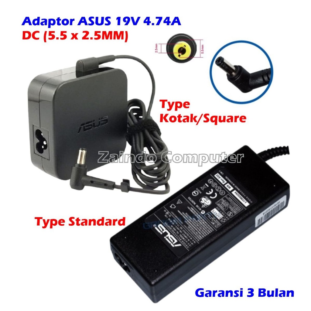 ADAPTOR ASUS 19V 4.74A 5.5*2.5MM F45V F75V K43E K43S K43T K45A K45D K45N K45V K52J K53E K53T K53Z K5