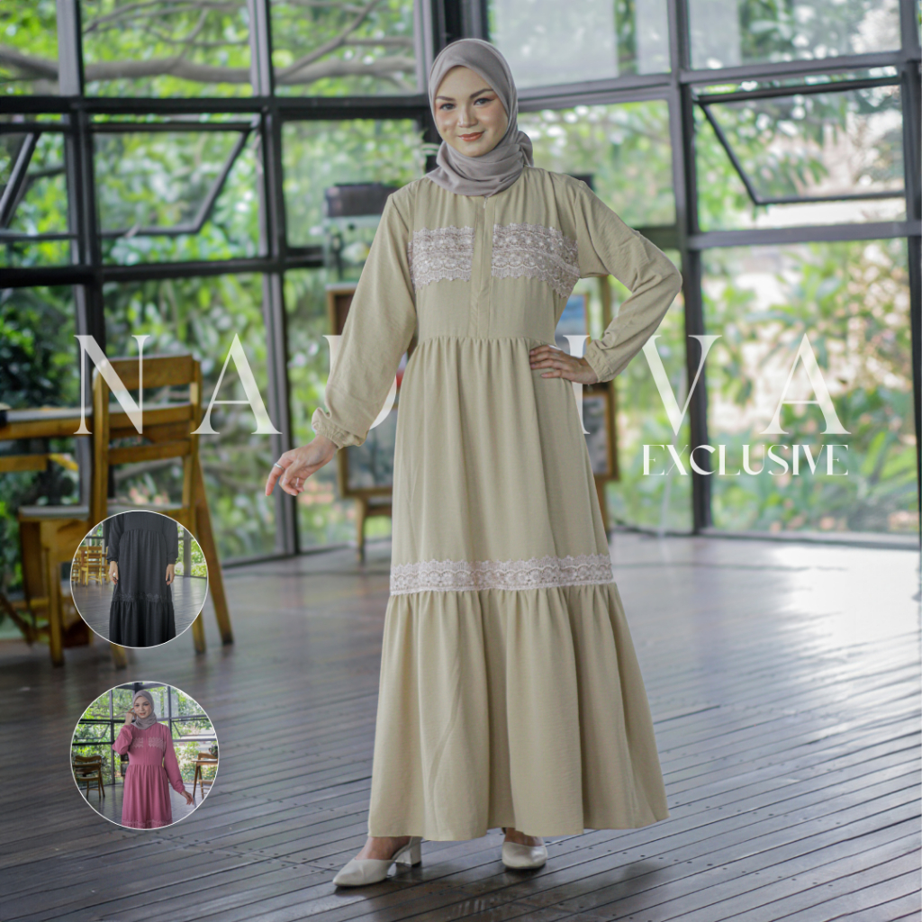 Baju Dress Gamis Wanita Muslim By NADHIVA Kekinian Terbaru Lebaran 2025 / Gamis Brukat Brokat Burkat
