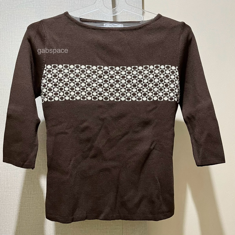 [PRELOVED] Blouse Knit Coklat Lengan 3/4  | Daily Basic T-Shirt Baju Rajut Brown Cream  Crewneck Wan