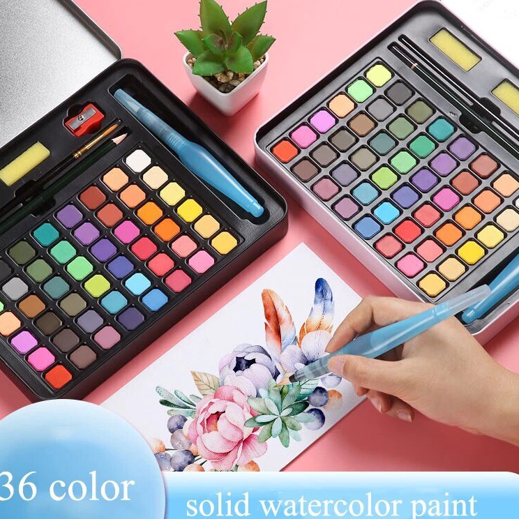 

Penjualan Mutu Cat Air 3648 Warna Watercolor Set Alat Cat Air termasuk kuas dan kertas gambar Watercolour Water color Melukis Alat Lukis solid watercolor