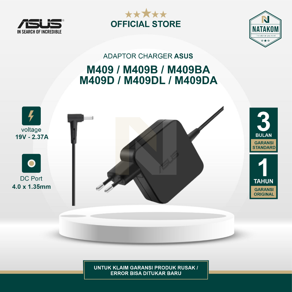 ADAPTOR CHARGER ORIGINAL ASUS M409 M409B M409BA M409D M409DL M409DA 2.37A 45W