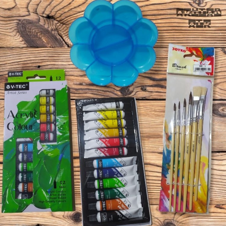 

Lebih Puas Paket Lukis 3 In 1 Cat Acrylic VtecBenefit Kuas Joyko Br1 Palet