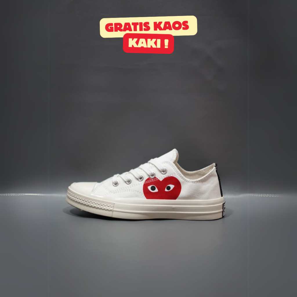 SEPATU CONVERSE 70S LOW X CDG PLAY LOVE WHITE SOL GLOSSY GRADE ORIGINAL 36-43 SNEAKERS PUTIH